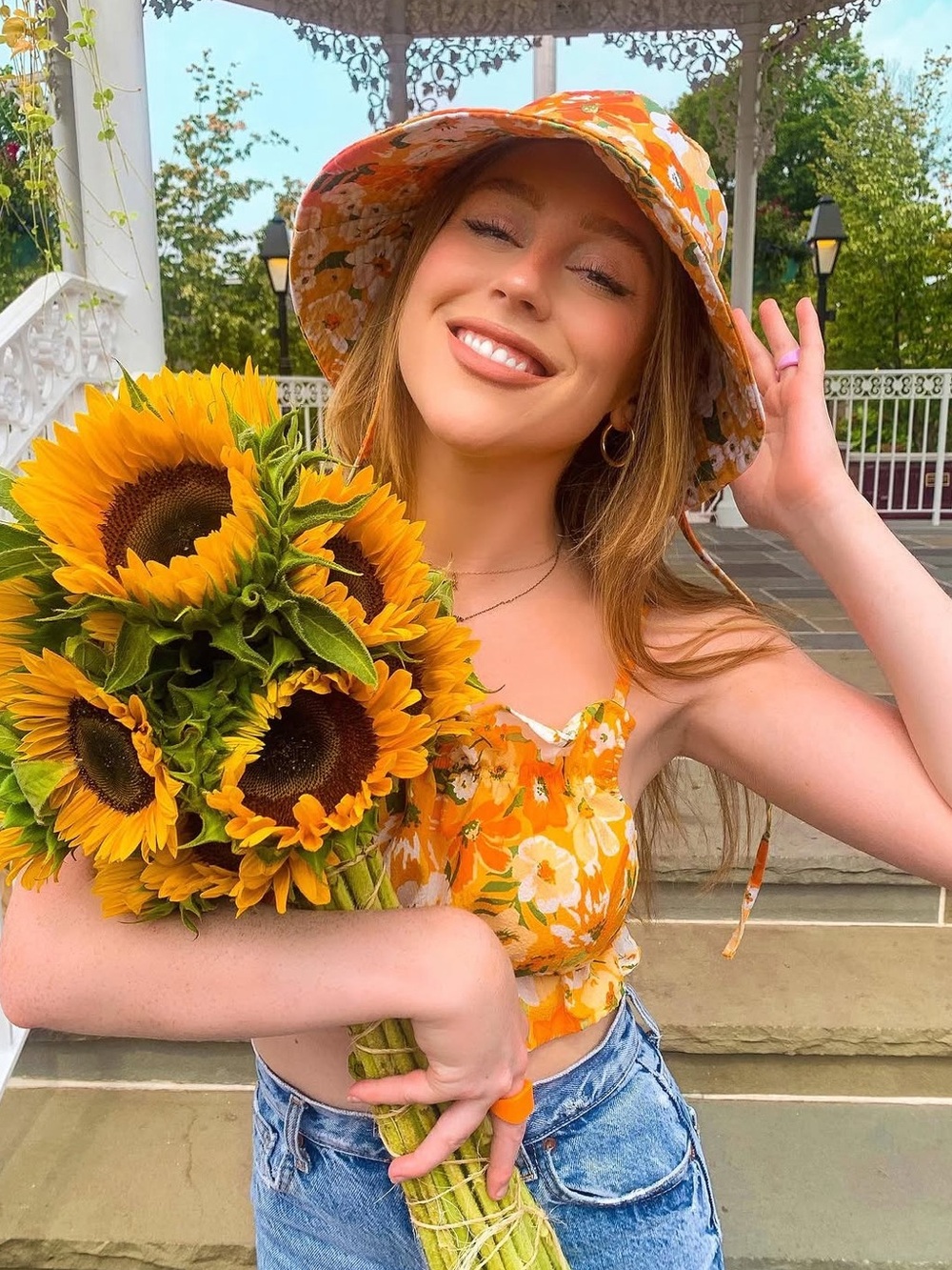 H&M Orange Floral Crop Top & Hat Set